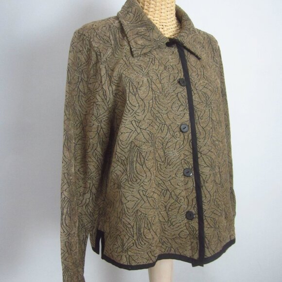 CJ Banks Christopher & Bank Womens M Blazer Taupe Brown Black Floral Jacket - Picture 4 of 11